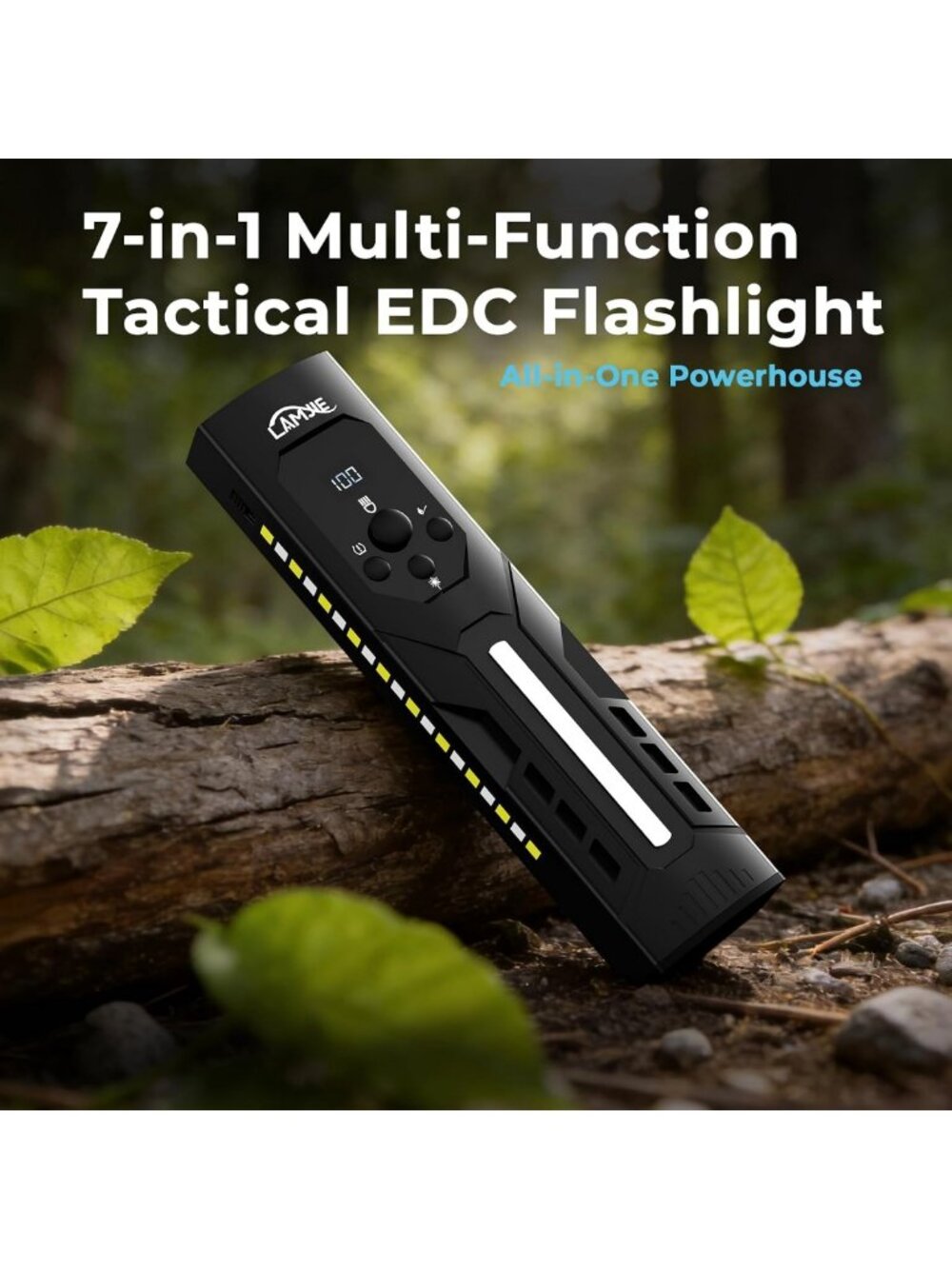 Portable LED Flashlight with Digital Battery Display, Multi-Function Control - Picture 2 of 8